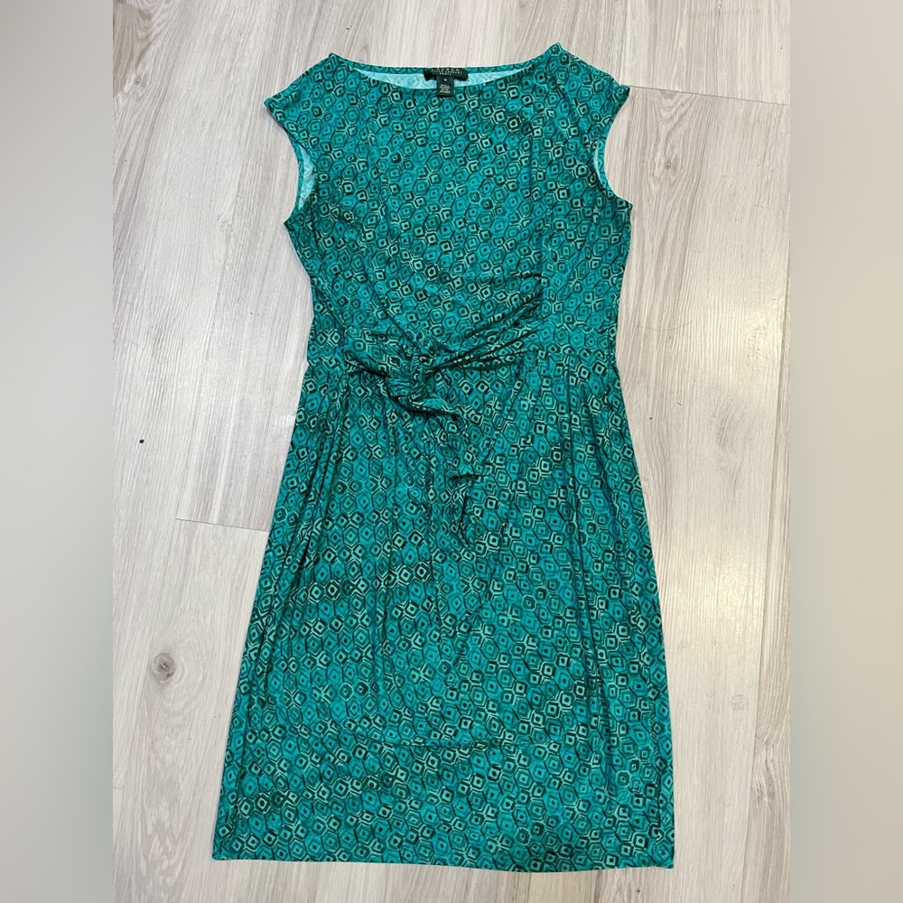 Ralph Lauren Teal Geometric Midi Dress